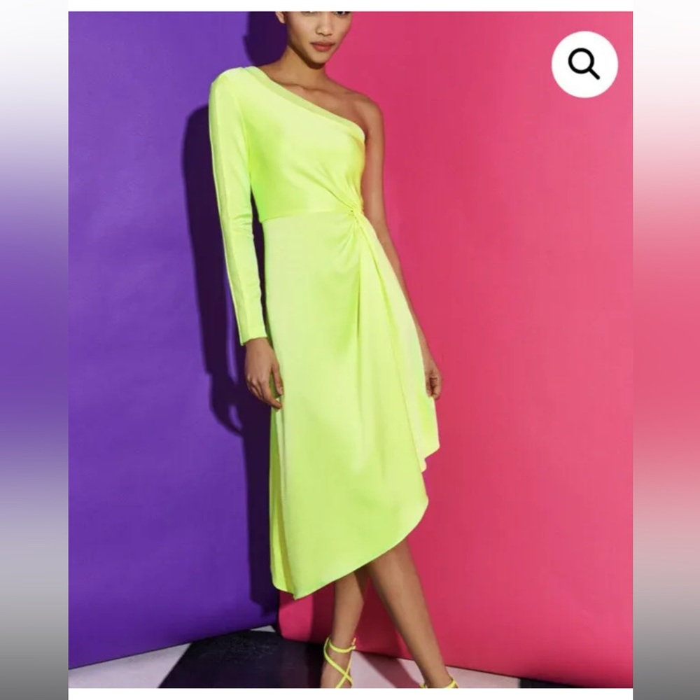 ALICE + OLIVIA Dora One-Shoulder Asymmetrical Yellow Neon Dress